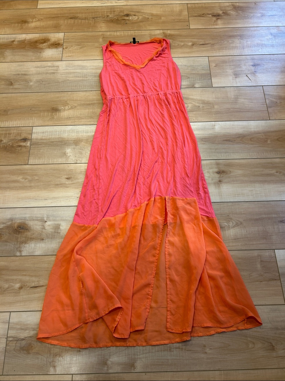 Cupio Pink and Orange Sleeveless Colorblock Maxi Dress